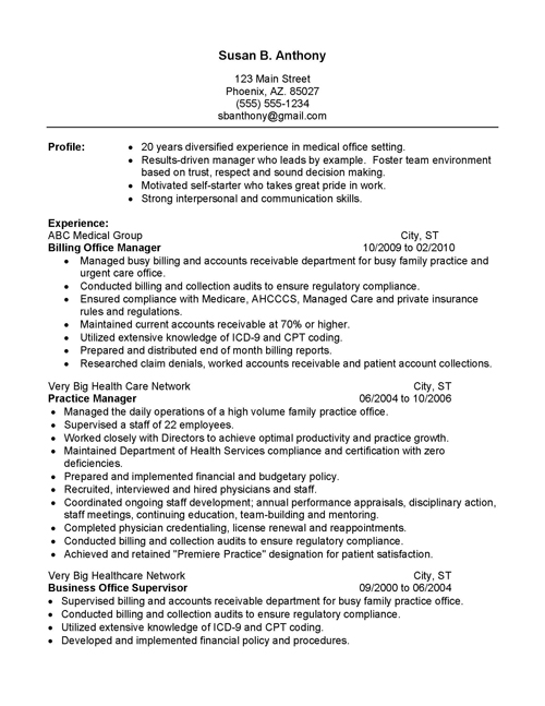 Manager office resume